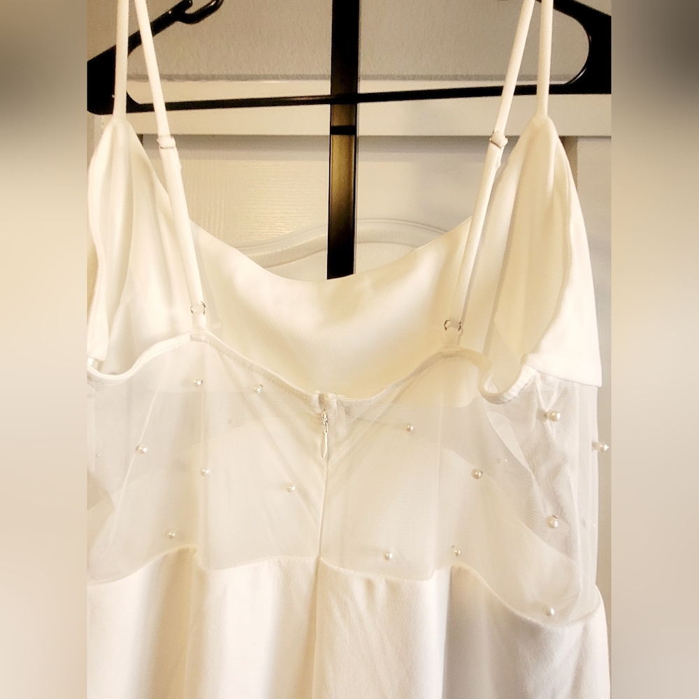 White Spaghetti-Strap Sheath Dress with Mesh Side Detail - Picture 5 of 6